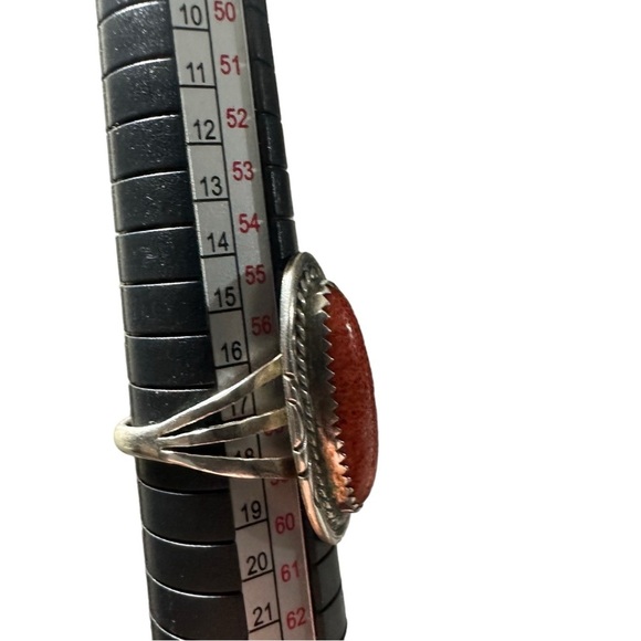 Signed C Spencer Sterling Navajo Native American Spiny Oyster Cab Ring Size 8.5 - Picture 13 of 16